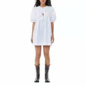 Ganni Poplin Tie Front Mini Dress, Size 34